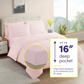 Sweet Home Collection 7 Piece Comforter Set Bag Solid Color All Season Soft Down Alternative Blanket & Luxurious Microfiber Bed Sheets, Pale Pink, Twin XL