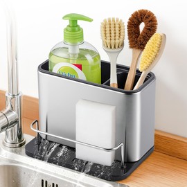 Kitchen Sink Holder,Rustproof Dispenser Kitchen Organizers with Water Drainage Board Storage Essentials Compact Multi-Compartment Caddy for Kitchen Countertop