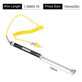 MECCANIXITY K Type Surface Thermocouple Temperature Probe Sensor Stainless Steel -58 to 932°F (-50 to 500°C) 5.1ft 15x135mm