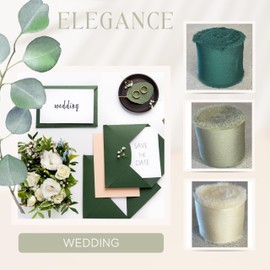 MAGITI Silk Satin Ribbon 1,5¨ x 21 Yard - Frayed Edges - Wrapping Wedding Invitation Gift Baby Shower Bridal (Sage Green-Dark Green-Cream)