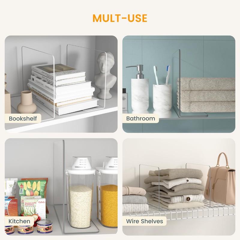 OKPOW Acrylic Shelf Dividers for Closet Organization: 8 Pack Durable