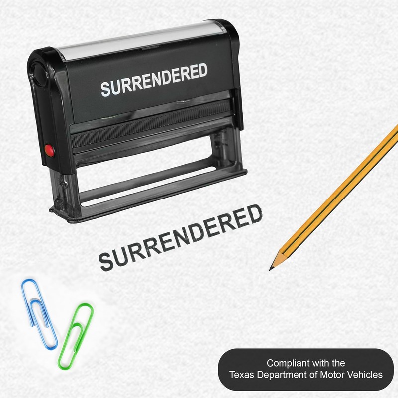 Surrendered Stamp – TxDMV webDEALER Compliant – Essential for Texas