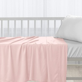 Pizuna Flat Baby Crib Sheets 120x150cm Light Pink, 400 Thread Count 1pc 100% Long Staple Combed Cotton Flat Bed Sheets For Babies With Stylish 5cm Hem (Crib Bed Sheets)