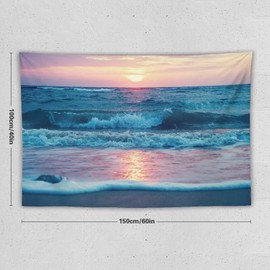 ZhiRain Blue Ocean Beach Sea Tapestry Wall Hanging Sunset Shore Australian Beach Sea Tapestries Home Decor for Living Room Bedroom Apartment Farmhouse Dorm 40"x60"