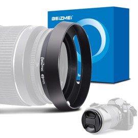 49 mm lens hood, universal lens hood for cameras made of metal, compatible with all filter brands with diameter 49 mm lenses + 49 mm lens cap