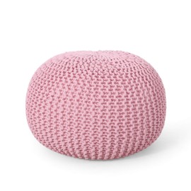 Christopher Knight Home Abena Modern Knitted Cotton Round Pouf, Pink