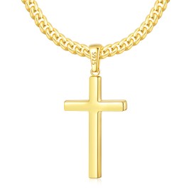 Eterjew 18K Plated Gold Cross Necklace for Men, Gold Cross Necklace for Men with 4mm Gold Cuban Cross Chain for Men Boys Women, Mens Cross Necklaces, Gold Cross Chain for Men 18 Inch