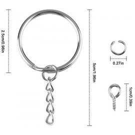 Juego de 50 Anillos de Llavero, Llaveros con Cadena, Anillos de Llavero con Cadena y Conector, con Anillos Abiertos y Ojo de Tornillo, para Llaveros de Metal para Joyas Clip y Manualidades DIY