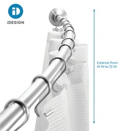 iDesign 78970-RB21 Curved Metal Shower Curtain Rod, Adjustable Customizable Curtain Rod for Bathtub, Stall, Closet, Doorway, 41-72 Inches, Brushed Stainless Steel