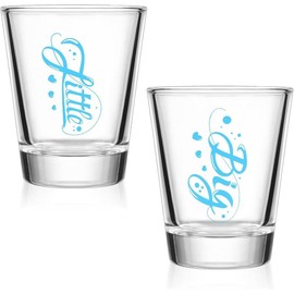 2 count Big Little Shot Glasses Sorority Big Little Sorority Gifts 2 oz Thick  Shot Glasses Clear Fun Mini Glass Cups (Pink Bow) - Color: Blue