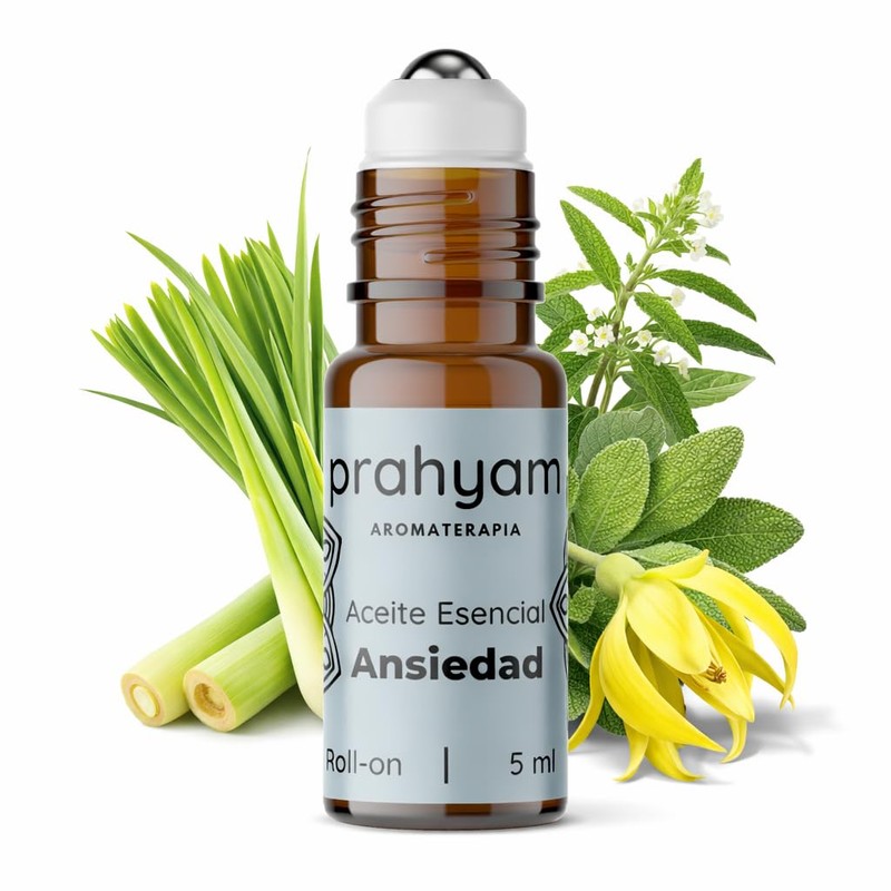 PRAHYAM Aceites Esenciales de Aromaterapia Roll On 5 ml, Ansiedad