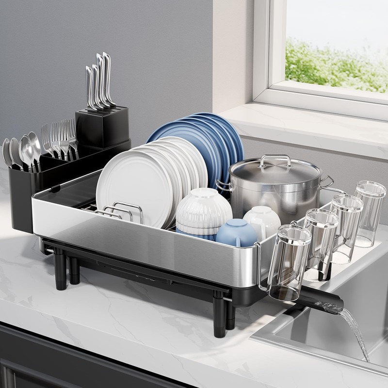 Urackify Dish Drying Rack for Kitchen Counter - Stainless Steel