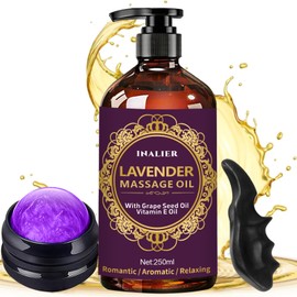 Massage Oil for Massage Therapy,﻿Lavender Oil with Massage Roller Ball & Thumb Saver Massager,SPA Relaxing Massage Oi for Soothing