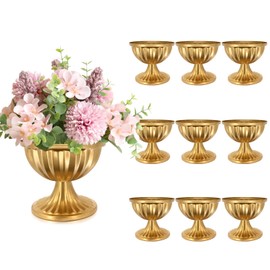 AZXTOPSEZ Gold Flower Vases for Centerpieces: Small Urn Vase 3.7 Inch Wedding Compote Bowl Metal Pedestal Vase for Table Party Event Set of 10