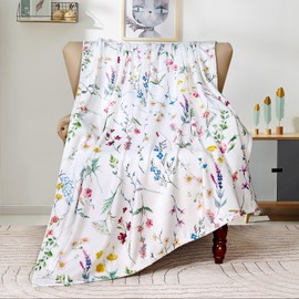 Floral Throw Blanket Wildflowers Throw Blankets Plant Floral Fleece Blankets Soft Warm Cozy Blanket Plush Throws Blankets Flower Decorative Blanket for Home Sofa Bedding 60" x 80"