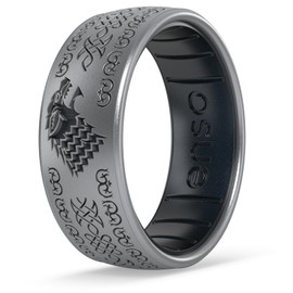 Enso Rings Game of Thrones Silicone Rings - House Stark - Silver/Black Pearl - Size 12