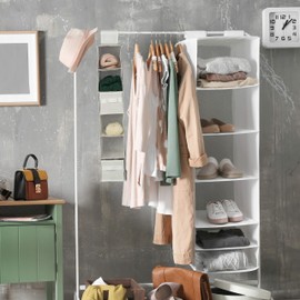 Relaxdays Fabric Hanging Shelf, Hanging Storage, 6 Compartments, 2 Drawers, for Wardrobes, H x D: Approx. 82 x 14.5 x 30 cm, White
