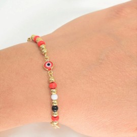 BrazilAJ Evil Eye Beads Bracelet, 14k Gold Plated Ojo Red Beads Protection Bracelet