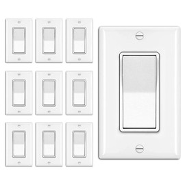 BESTTEN 10 Pack 3-Way Decorator Wall Light Switch with Wallplate, 15A 120V/277V, Single Pole or Three Way, On/Off Paddle Rocker Interrupter, UL Listed, White