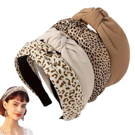 Esshogo 4 Stück Damen-Haarreifen, Mode Verknotete Stirnbänder für Rutschfeste, Vielseitig Haarreifen, Haarreifen Mädchen Rutschfest & Komfortabel breiter Knoten, Leopardenmuster Haarreifen