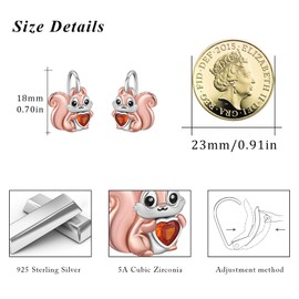 MEDWISE Squirrel Leverback Earrings Hoop Earrings Girls 925 Sterling Silver with Red Heart Zirconia Drop Leverback Earrings Cute Animals Jewellery Gifts Hypoallergenic for Women Mother