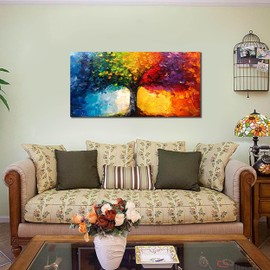 ZHAOSHOP Tree Wall Art for Living Room - Colorful Painting Wall Art for Bedroom - Home Office Decor Women Size 20" x 40"