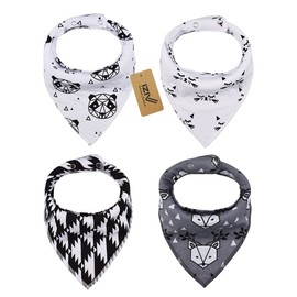 iZiv 4 PACK Baby Bandana Drool Bibs with Adjustable Snaps Pacifier Clip, Unisex Boys Girls Absorbent Soft Cotton Lining, Reusable Baby Drooling Bibs Set for Infant/Toddler 0-36 Months