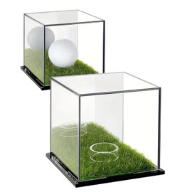 S.fields.inc Golf Ball Case Display Case with Artificial Grass Clear Acrylic Collection Anniversary Balls (2 Piece)