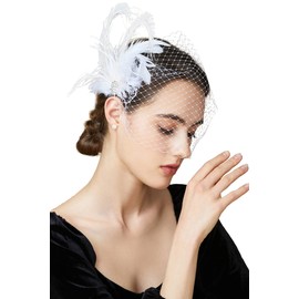 BABEYOND Veil Fascinator Hat for Women Feather Fascinators Hair Clip with Removable Veil Tea Party Hat Bridal Wedding