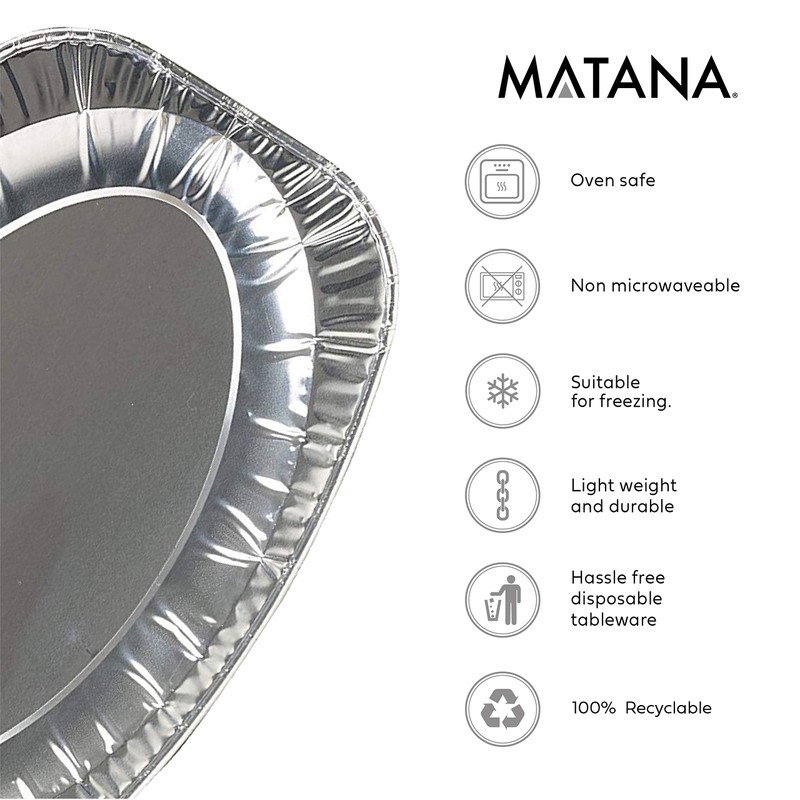 MATANA - 20 Reusable Large Aluminium Foil Platter Serving Party