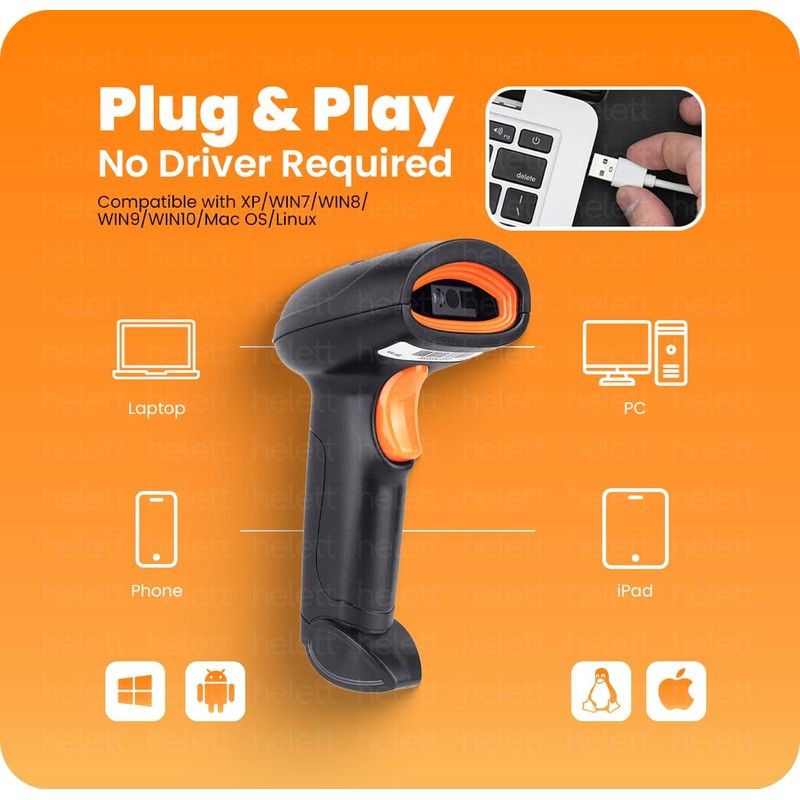 Helett® HT20 Wireless 2.4GHz 2D & 1D Barcode Scanner (QR