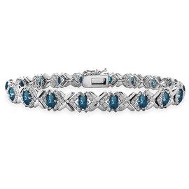 GemStar USA Sterling Silver London Blue Topaz Oval X Design Polished Tennis Bracelet