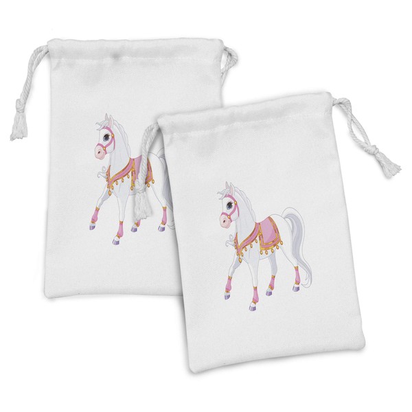 Ambesonne Pony Fabric Pouch Set of 2, Cartoon Graphic of