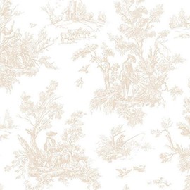 Manhattan comfort NWAB27655 Westport Series Vinyl Irish Countryside Toile Design Large Wallpaper Roll, 20.5" W x 32.7'L, Beige/Off White