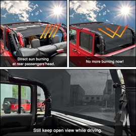Shadeidea JT Sun Shade Top Sunshade Compatible with Jeep Gladiator Top Shade Mesh Screen Roof Cover (2018-2023)- Wind Noise UV Blocker with GrabBag Pouch -10 Year Warranty- Black -Front&Rear&Back