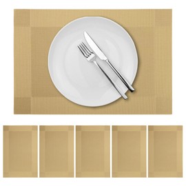 marysgift Placemats Set of 6 Woven Vinyl Placemat for Dining Table Washable Wipeable Kitchen Place Mats Durable Indoor Outdoor Table Mats - Yellow 1