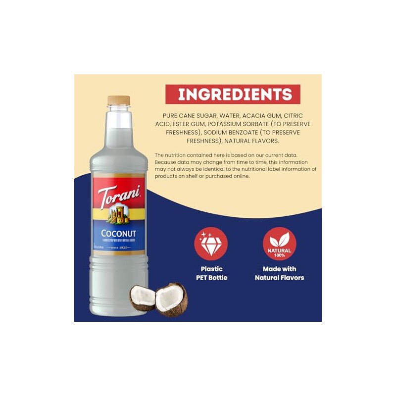 Torani Coconut Syrup 1L with Pump – Coffee, Cocktails &