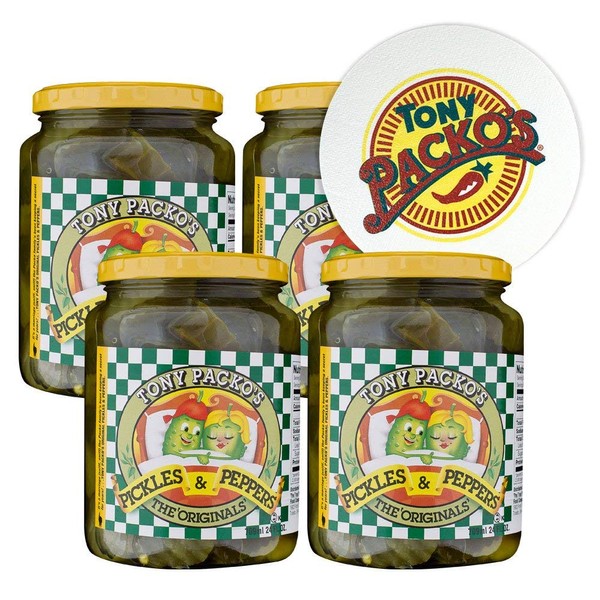 Tony Packo's (4-Pack) The Original Pickles and Peppers, 24 Ounce Jars with Jar Opener