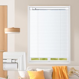 No Drill L-Shaped Vinyl Cordless Mini Blinds,White,23.5" Wx 36" H