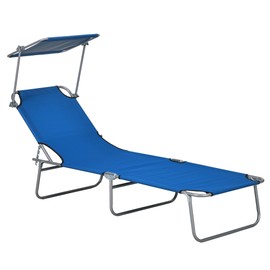 Outsunny Outdoor Lounge Chair, Adjustable Folding Chaise Lounge, Tanning Chair with Sun Shade for Beach, Camping, Hiking, Backyard, Blue