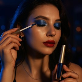Deep Sea Blue Glitter Liquid Eyeshadow, Long-Lasting Waterproof Formula, Shimmering Sparkly Eyeshadow, Quick-Drying, Smudge-Proof, Perfect for Glamorous Eye Makeup