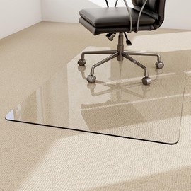 Easly Easly 36" x 46" Chair Mat for Carpet - Office Chair Mat - Tempered Glass Floor Mat for Home/Office/Carpet Clear Computer Floor Mat - with 4 Anti-Slip Pads
