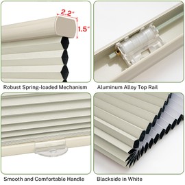 MiLin Cordless Cellular Shades Blackout 1.5" Cellular Blinds for Indoor Window Pull Down Honeycomb Blinds Thermal Insulated Window Shades for Home, Office, Bedroom (Blackout Creamy, 34" W x 48" H)