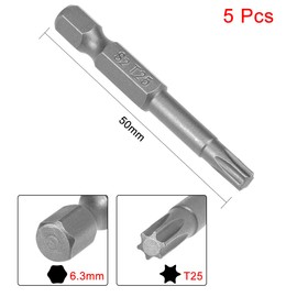 sourcing map 5 Pcs T25 Magnetic Torx Screwdriver Bits, 1/4 Inch Hex Shank 2-inch Length S2 Power Tool