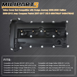 MILIPARTS Valve Cover Set Compatible with Dodge Journey 2009-2020 Caliber 2008-2012 Jeep Compass Patriot 2007-2017 OE 4884760AF 04884760AE