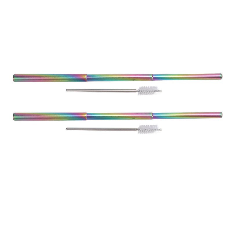 2Pcs Collapsible Metal Straw 304 Stainless Steel Drinking Travel Telescopic