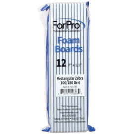 ForPro Professional Collection Rectangular Foam Boards, Zebra, 100/180 Grit, Double-Sided Manicure and Pedicure Nail Files, 7” L x 1.1” W, 12-Count
