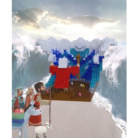 A Prayer Gift, Jesus Series-Moses Parted The Red Sea Mini Figurine, Bible Story w/Lego, Jesus Toy, Christmas Party Gift, Nativity Building Set for Aged 14+, for Kids and Adults (904Pcs/7.7x3.6x6inch)