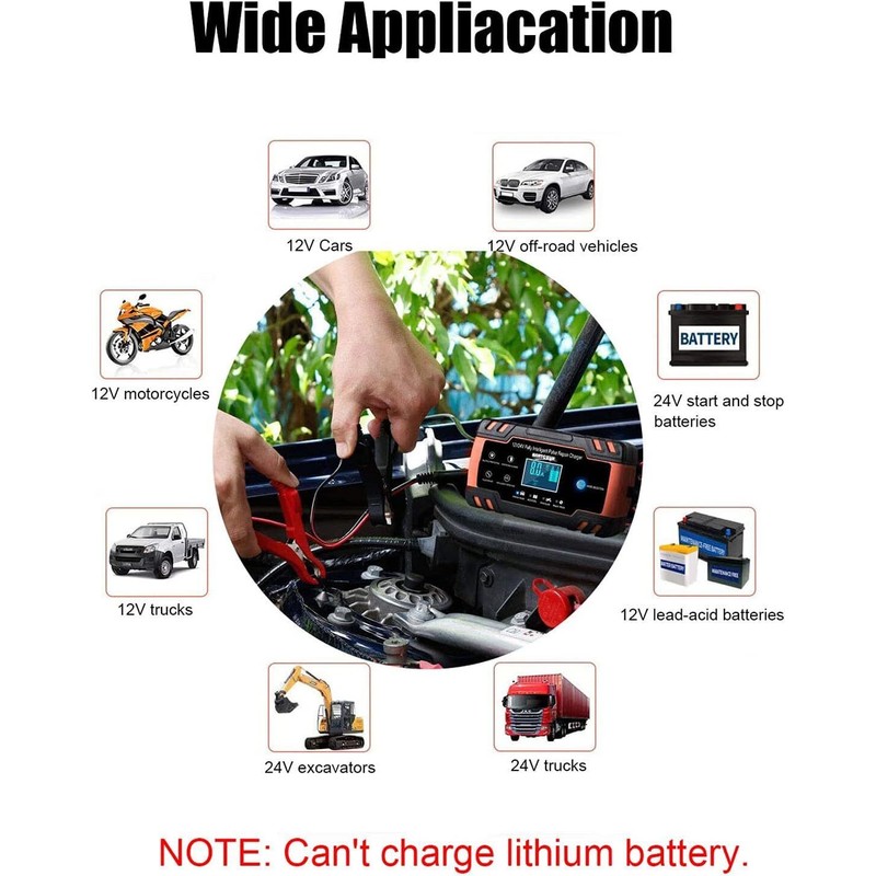 KEPEAK Car Battery Charger 12V/24V Smart Automatic Intelligent Pulse Repair