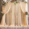 10x10ft Champagne Tulle Backdrop Curtain with Lights String for Parites,